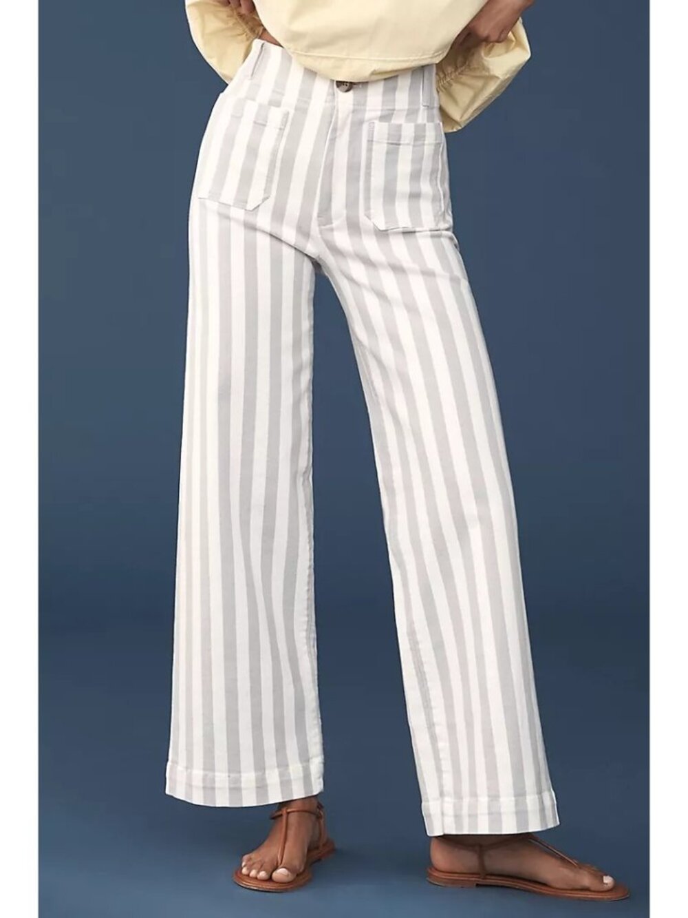 Anthropologie Colette Cropped Wide Leg Jeans Striped Contemporary Women 25 Tall